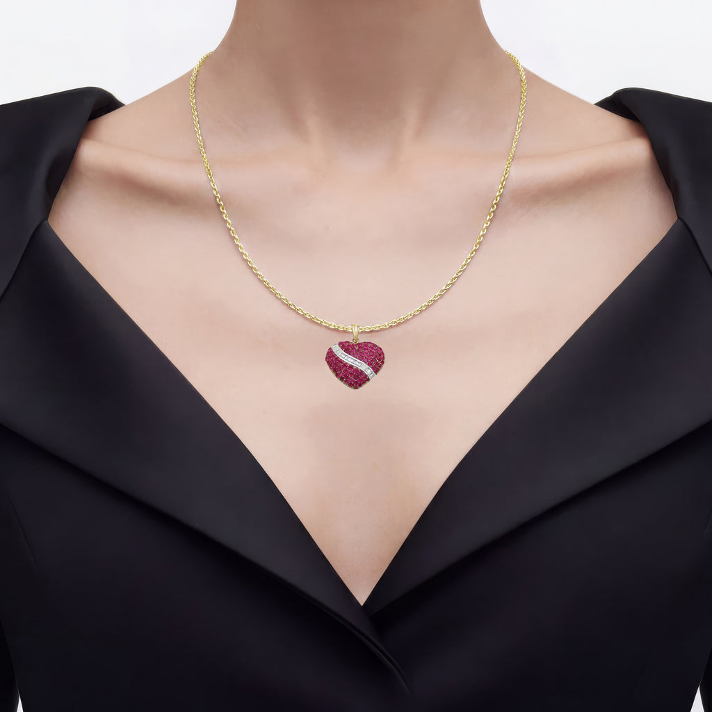 Ruby Heart Pendant With White Topaz 4.58 Carats Gold Plated Silver