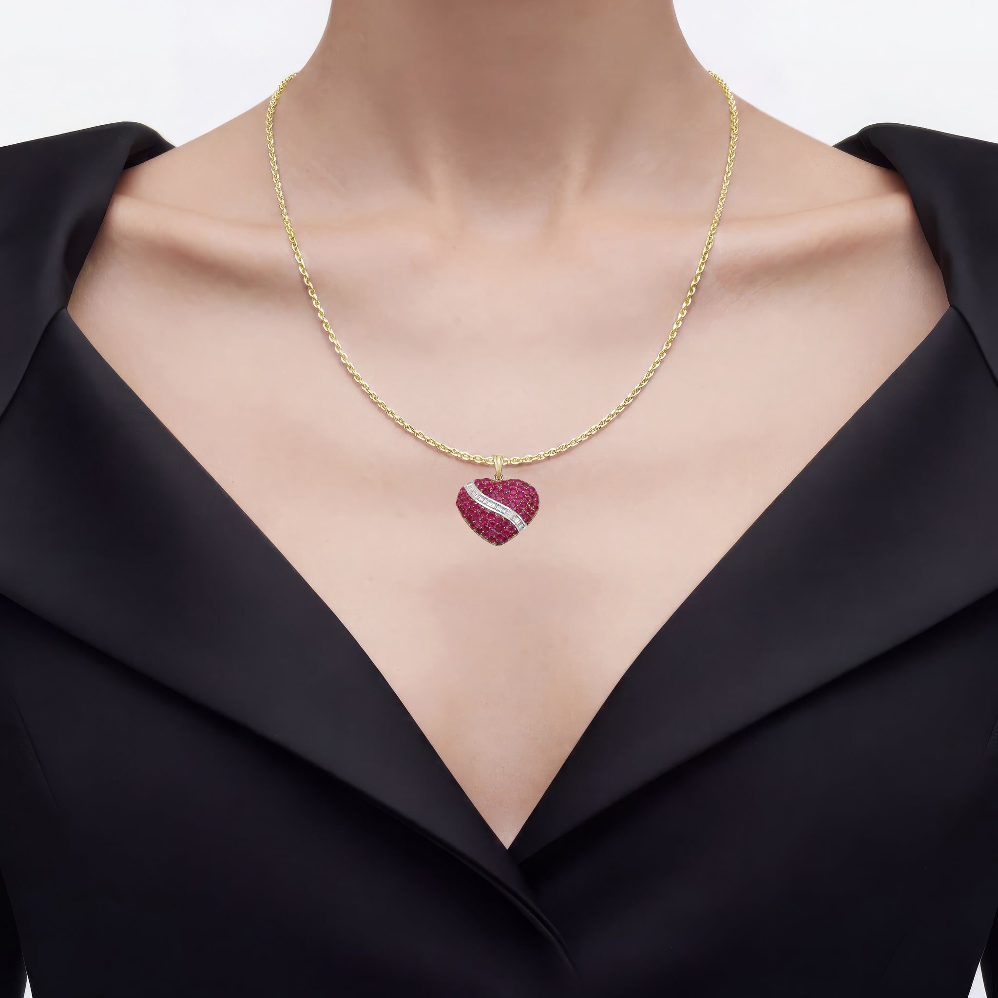 Ruby Heart Pendant With White Topaz 4.58 Carats Gold Plated Silver
