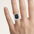 London Blue Topaz Ring With White Topaz 4.98 Carats Gold Plated Silver