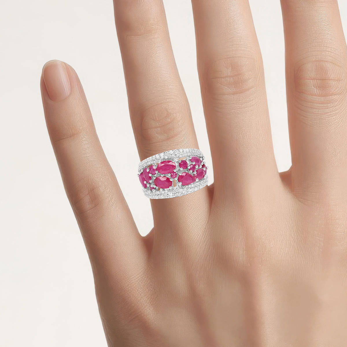 Ruby Ring With White Zircon 3.26 Carats Sterling Silver