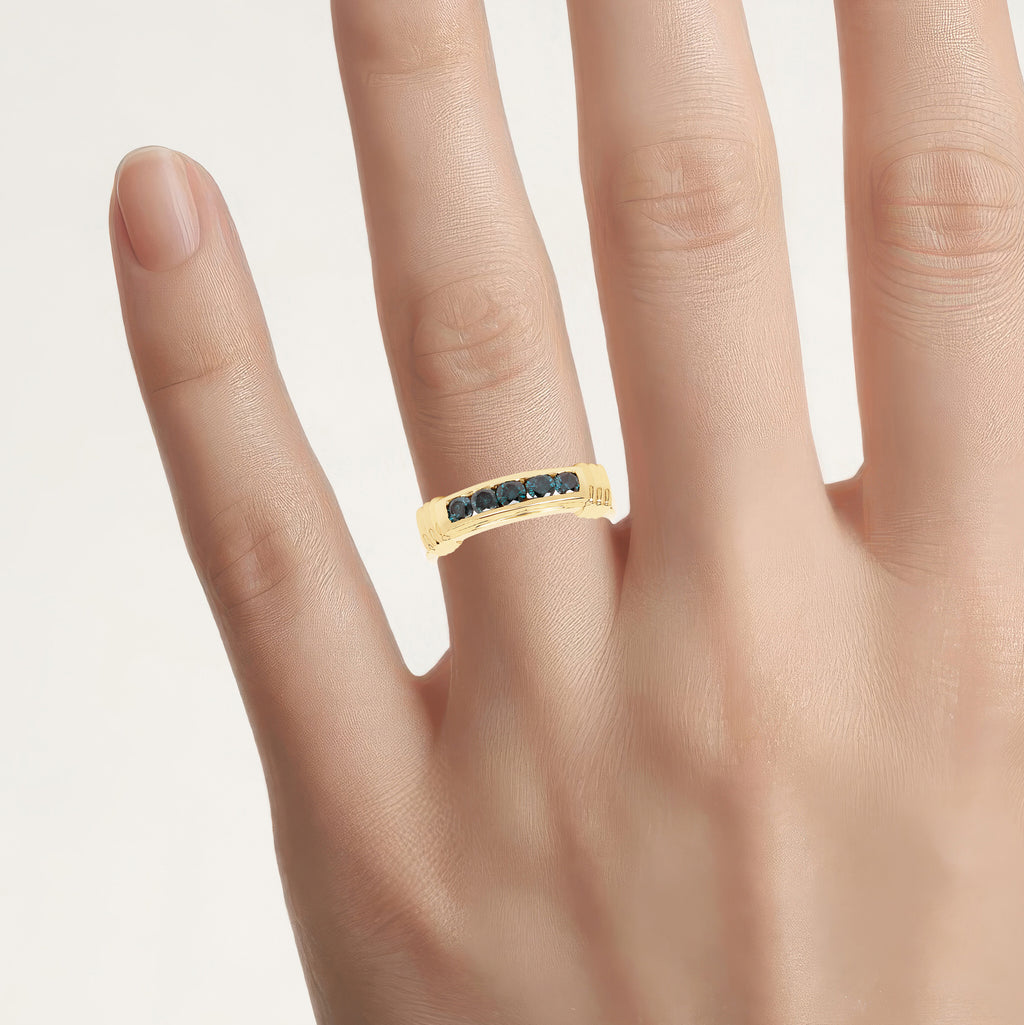 Blue Diamond Ring 0.48 Carats Gold Plated Silver
