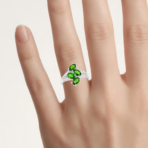 Chrome Diopside Ring With White Zircon 1.82 Carats Sterling Silver