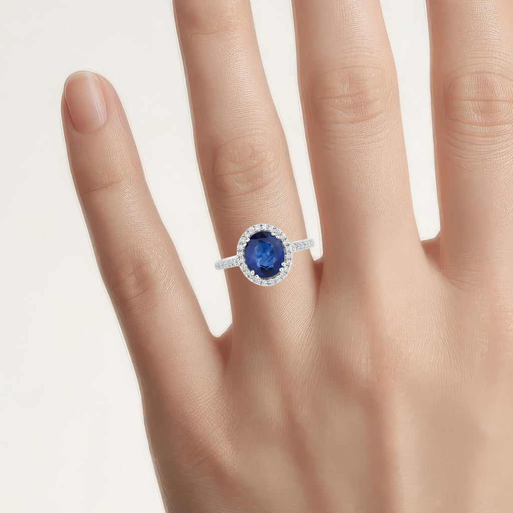 Blue Sapphire Ring With Diamonds 3.06 Carats 18K White Gold
