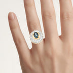 London Blue Topaz Ring With White Topaz 2.3 Carats Gold Plated Silver