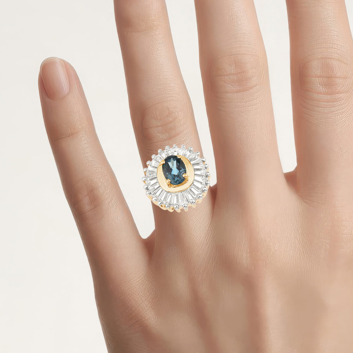 London Blue Topaz Ring With White Topaz 2.3 Carats Gold Plated Silver