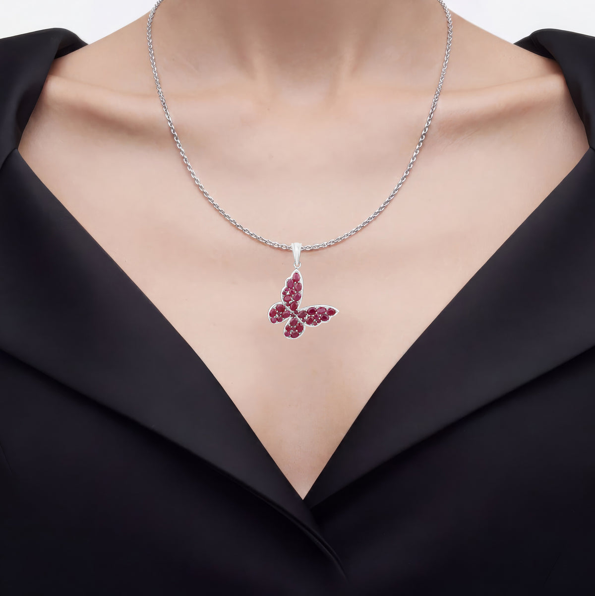 Ruby Butterfly Pendant 4.68 Carats Sterling Silver
