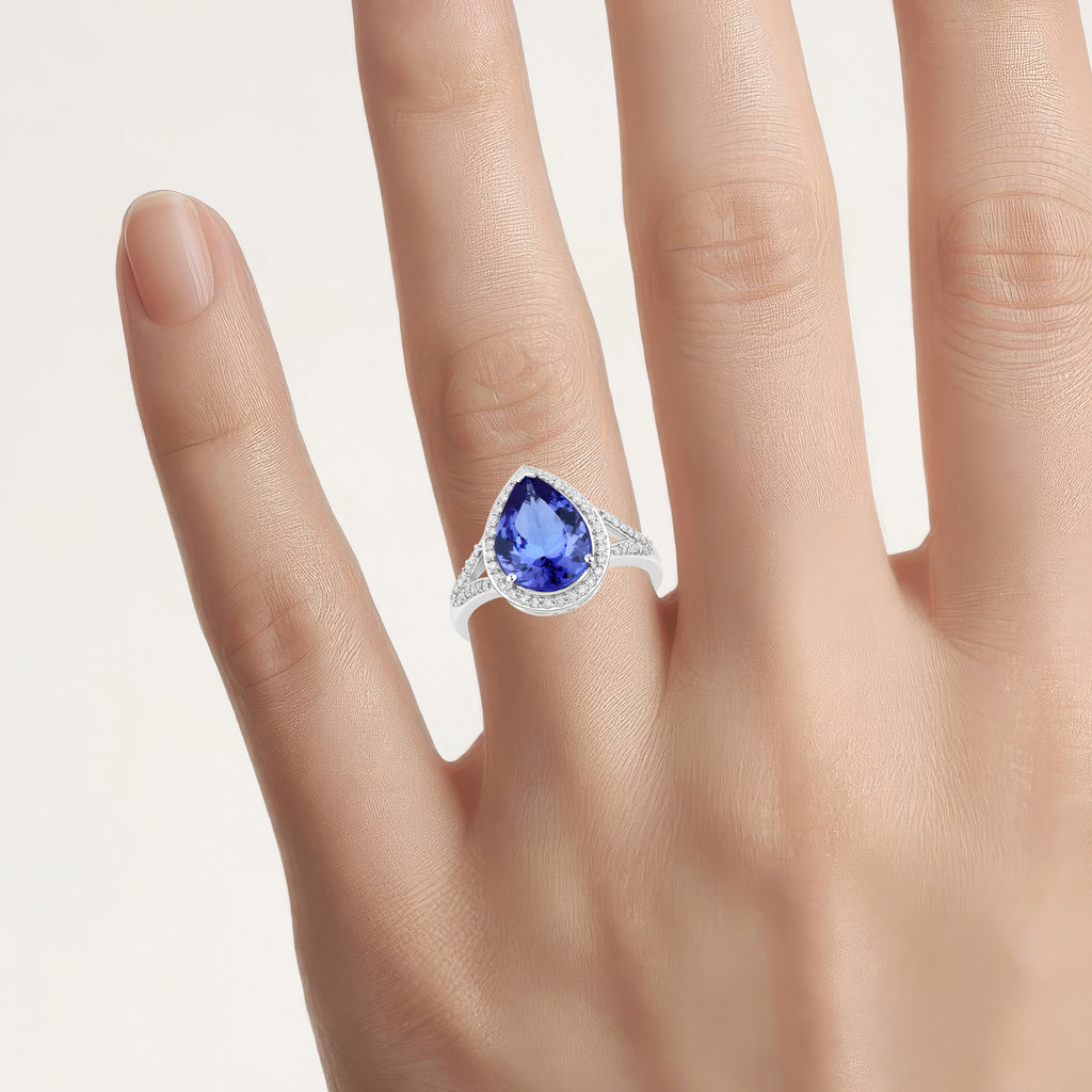 Tanzanite Ring With Diamonds 2.86 Carats 14K White Gold