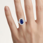 Blue Sapphire Ring With Diamonds 5.01 Carats 18K White Gold