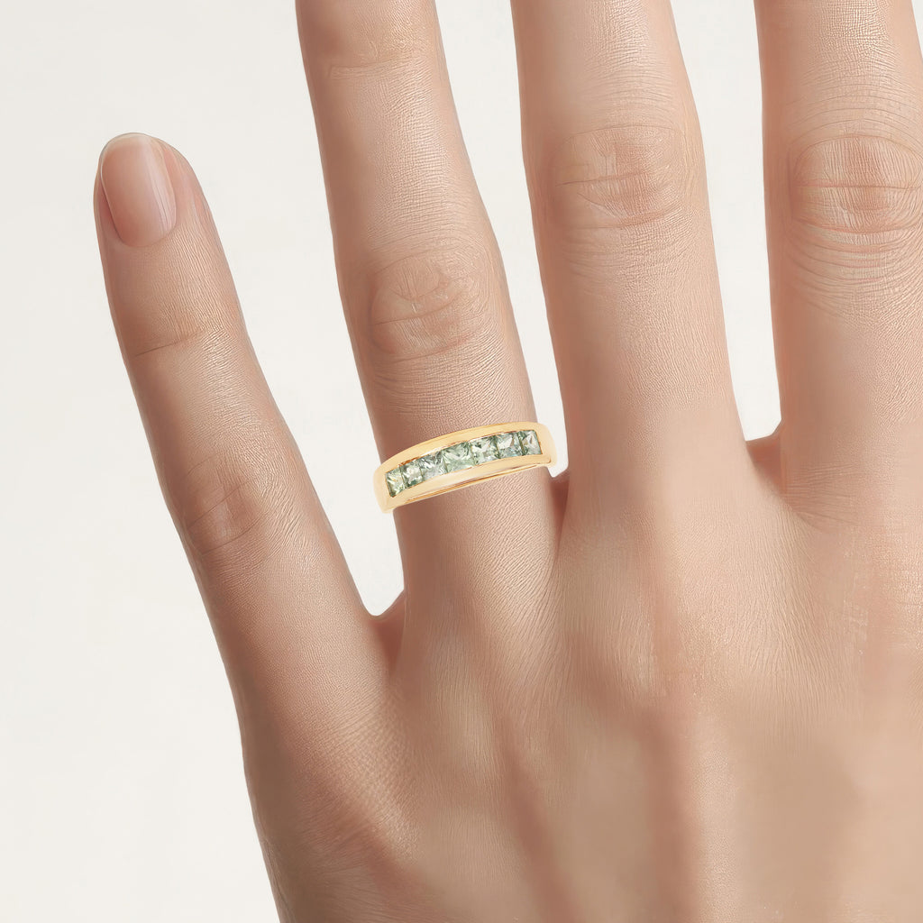 Green Sapphire Ring 1.24 Carats Gold Plated Silver