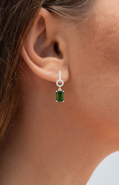 Green Tourmaline Dangle Earrings Diamonds 2.26 Carats 14K White Gold