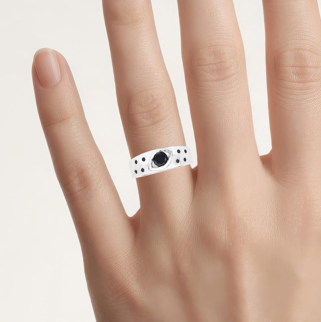 Black Diamond Ring 0.56 Carats Sterling Silver