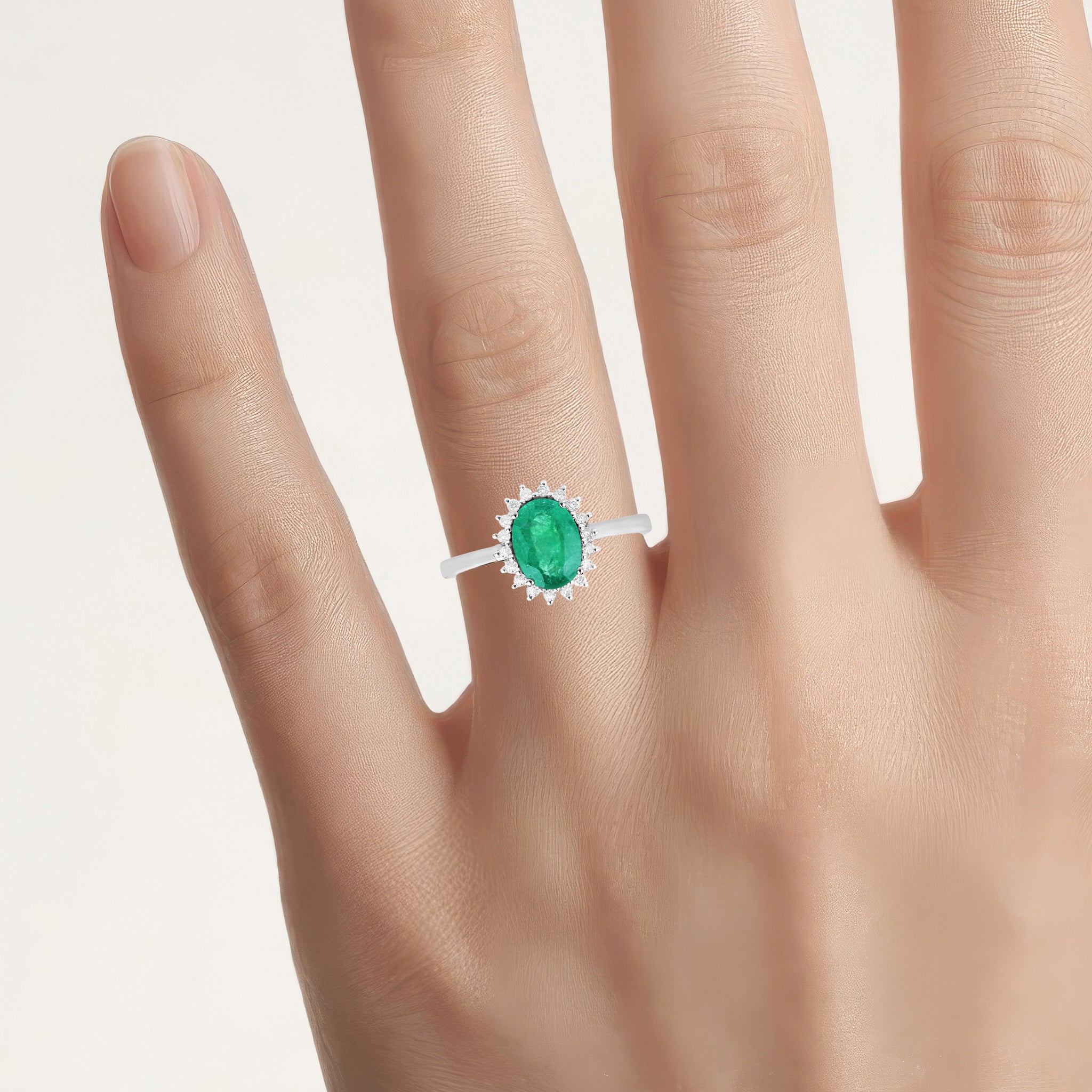 Zambian Emerald Ring With Diamonds 1.3 Carats 10K White Gold