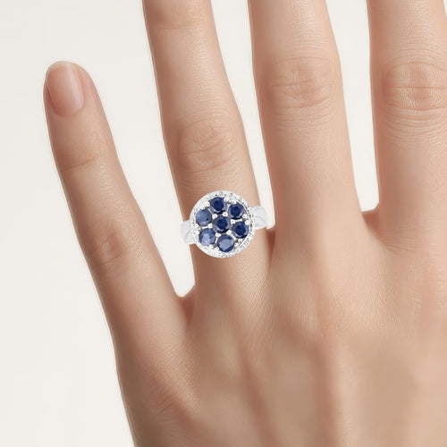 Blue Sapphire Ring 2.08 Carats Sterling Silver