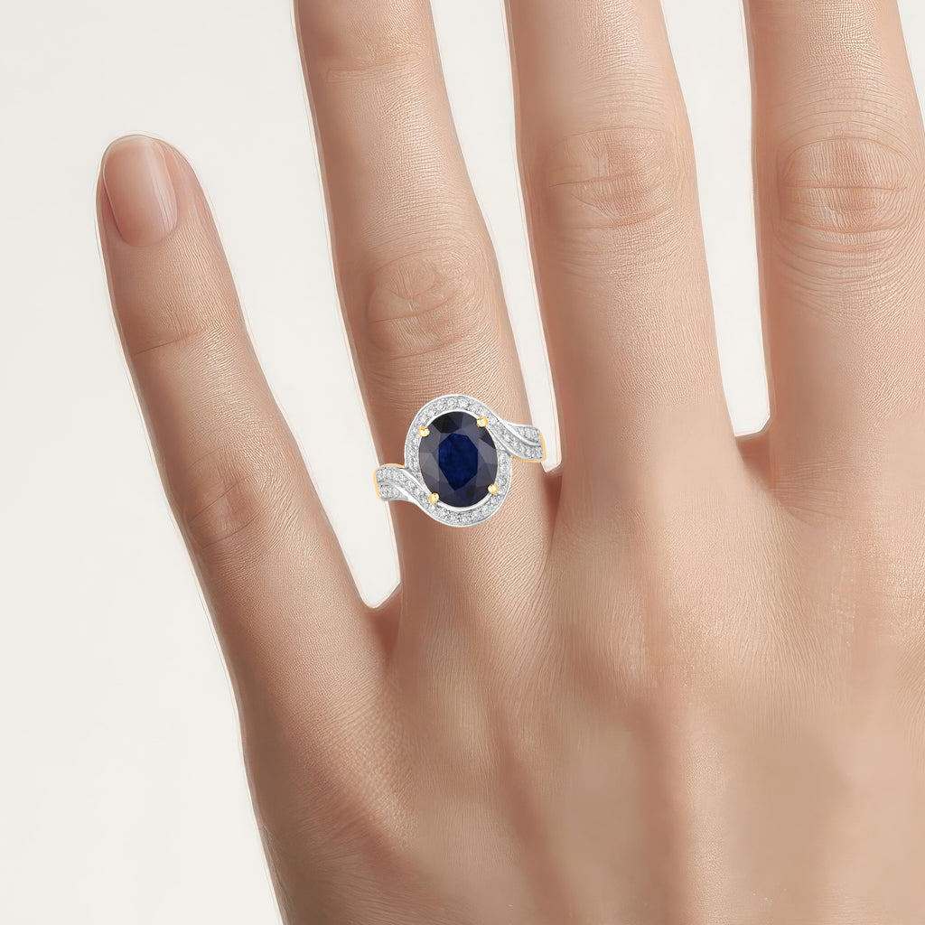 Blue Sapphire Ring With Diamonds 4.66 Carats 14K Yellow Gold