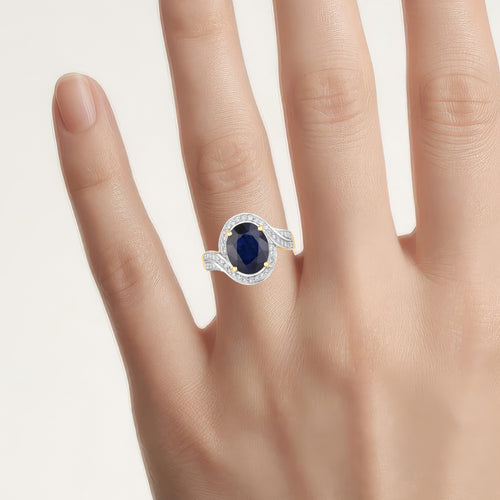 Blue Sapphire Ring With Diamonds 4.66 Carats 14K Yellow Gold