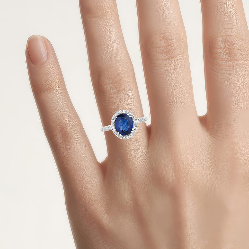 Blue Sapphire Ring With Diamonds 3.06 Carats 18K White Gold