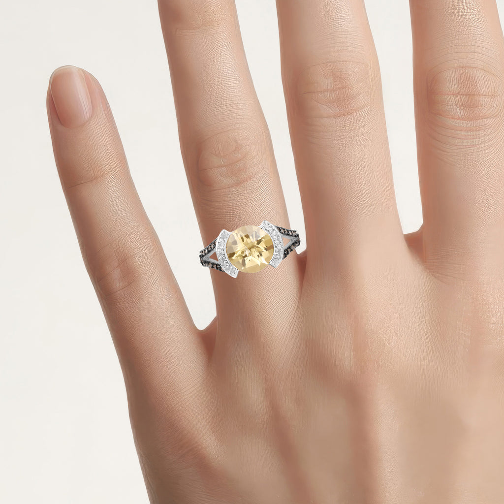 Citrine Ring With Champagne Diamonds 3.58 Carats Sterling Silver