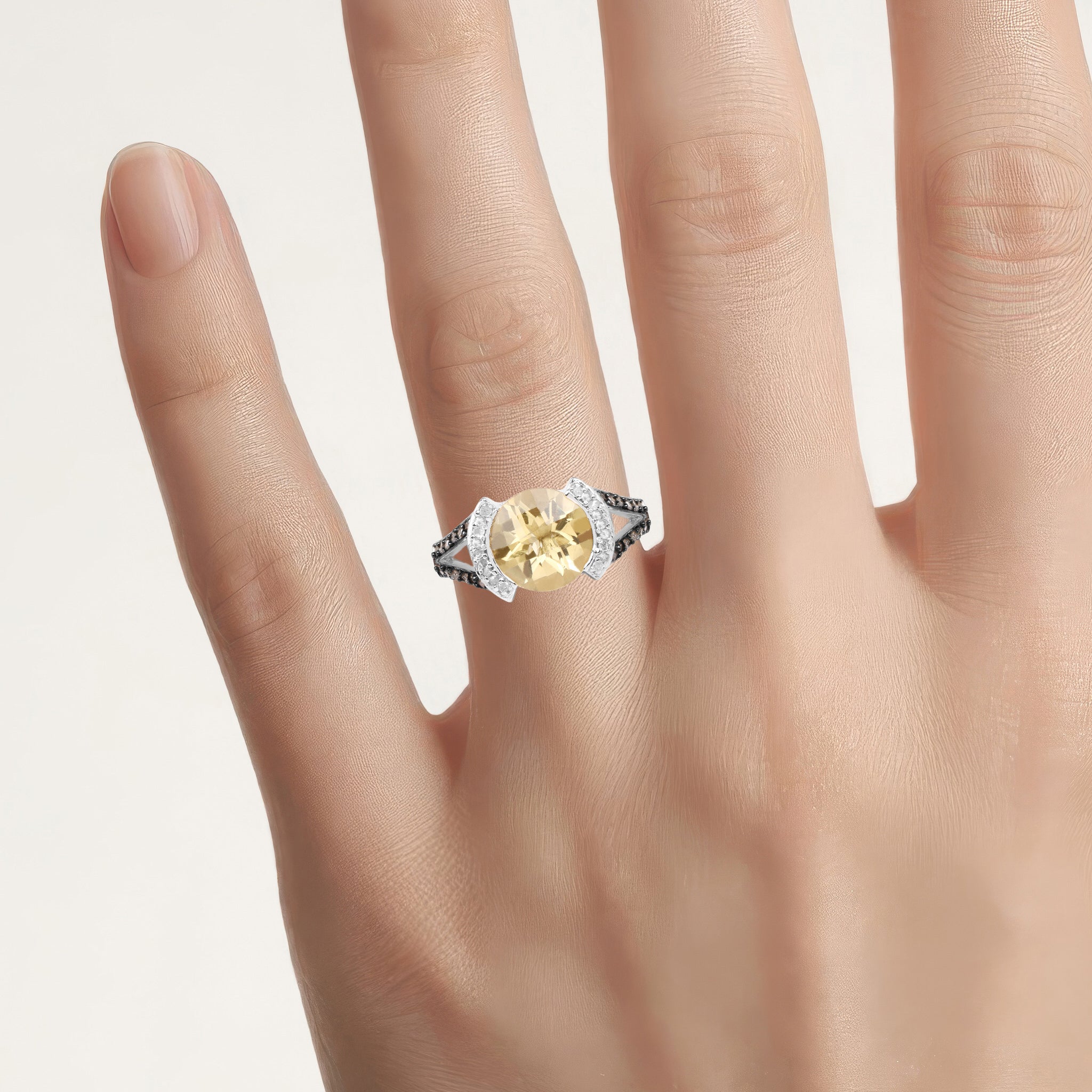 Citrine Ring With Champagne Diamonds 3.58 Carats Sterling Silver