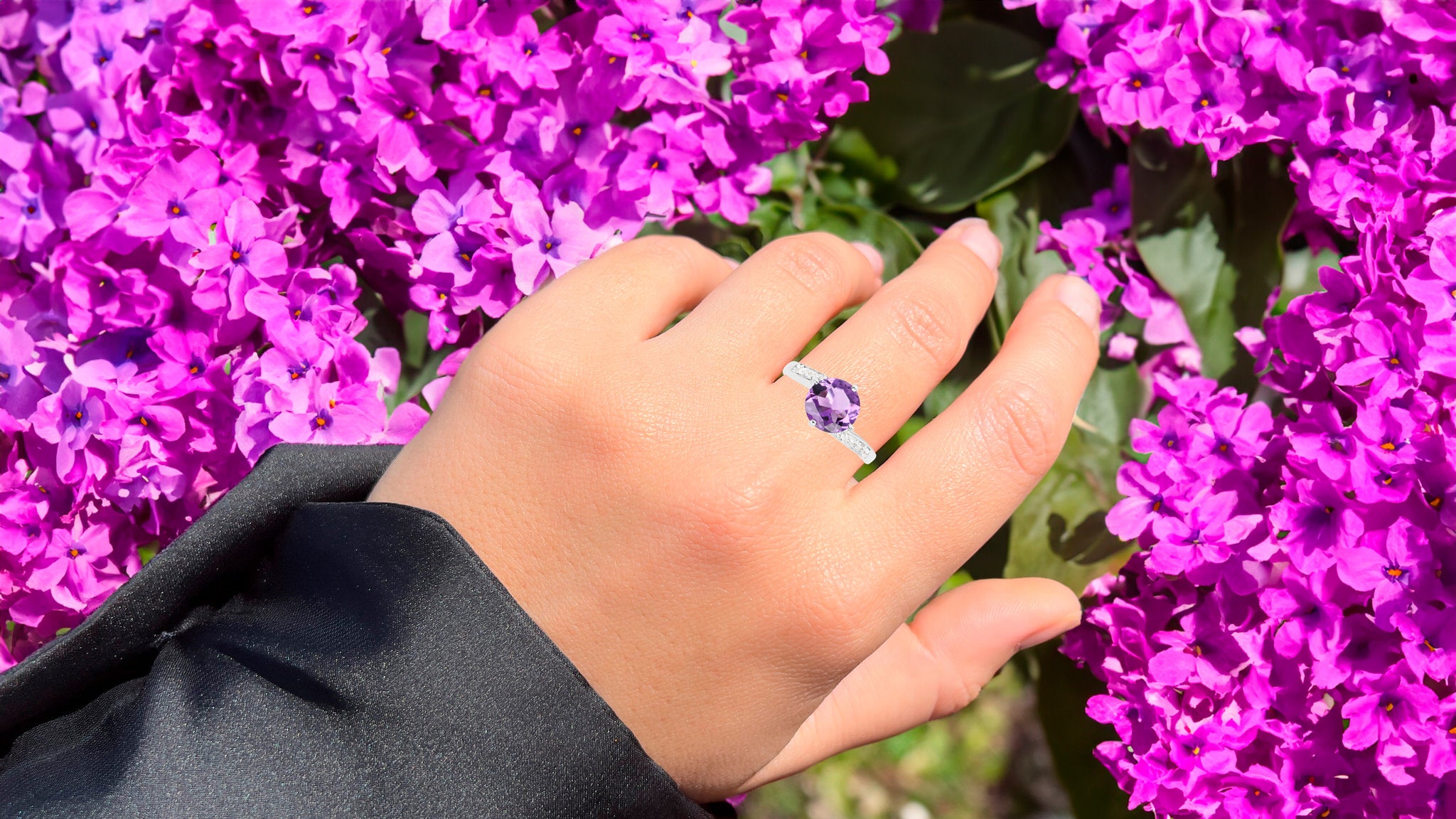 Amethyst Ring With White Topaz 2.48 Carats Sterling Silver