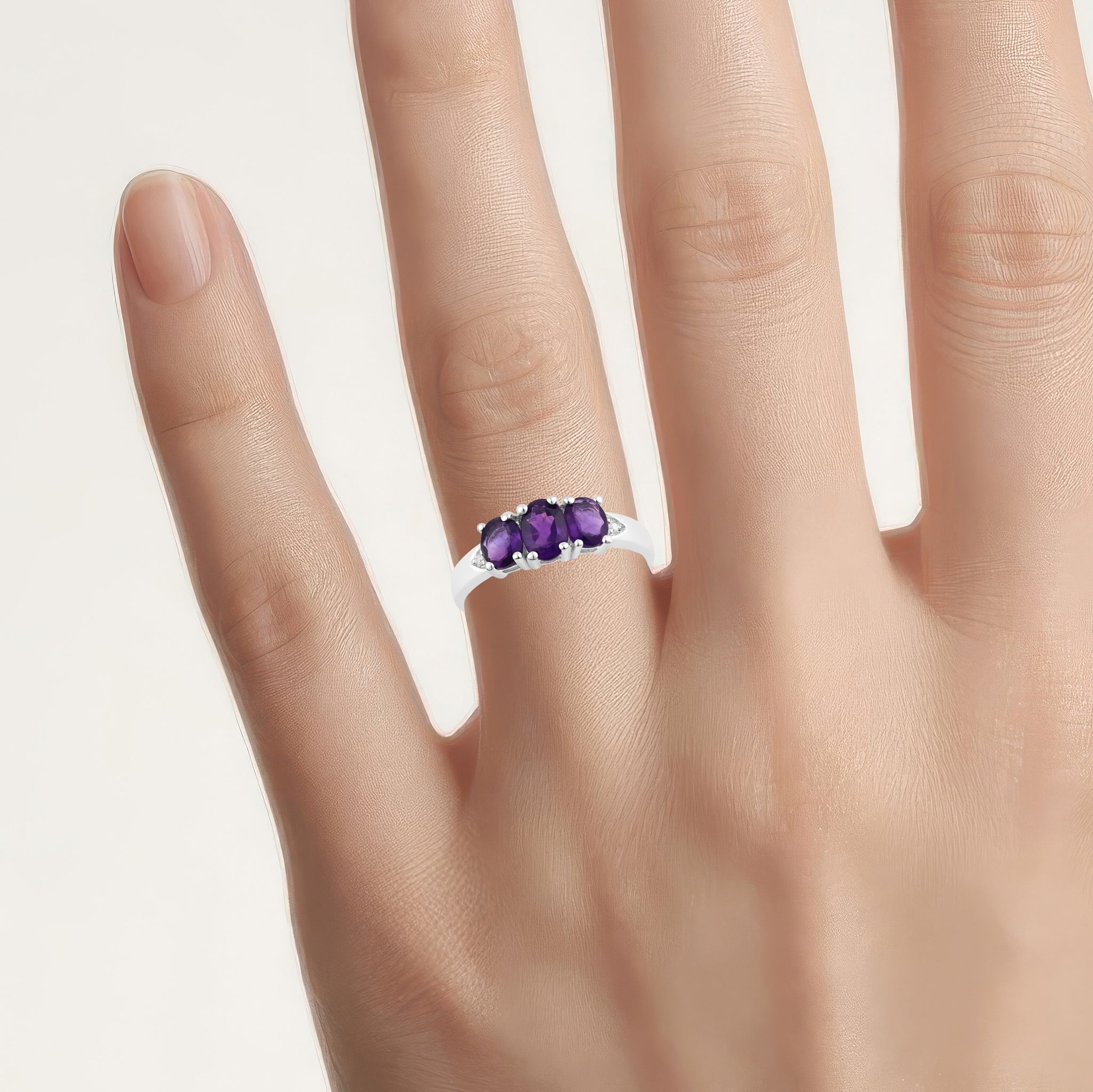 Amethyst Ring With Diamonds 1.03 Carats Sterling Silver