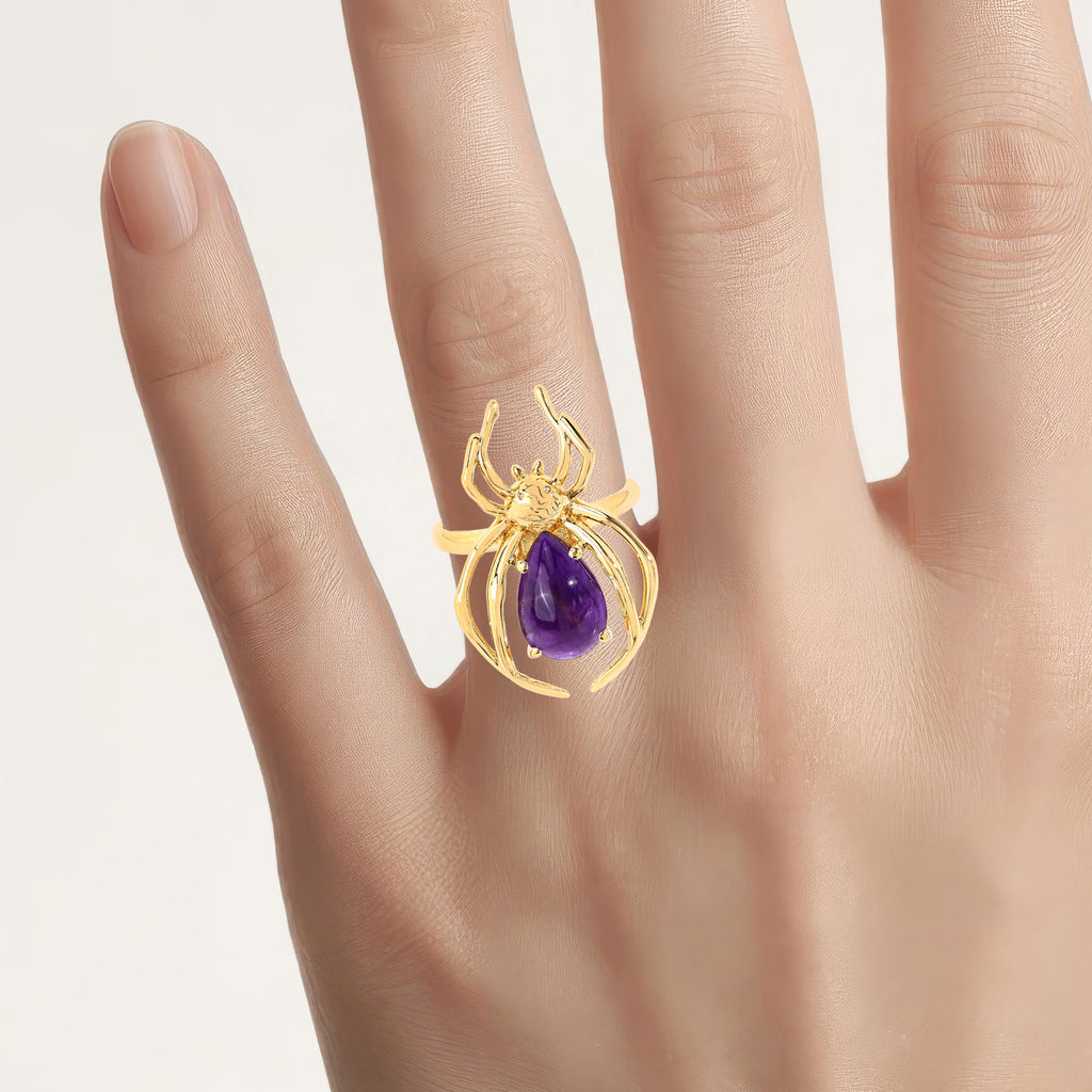 Amethyst Spider Ring 2.98 Carats Gold Plated Silver