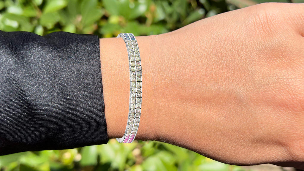 Multicolor Sapphire Tennis Bracelet 9.46 Carats Sterling Silver
