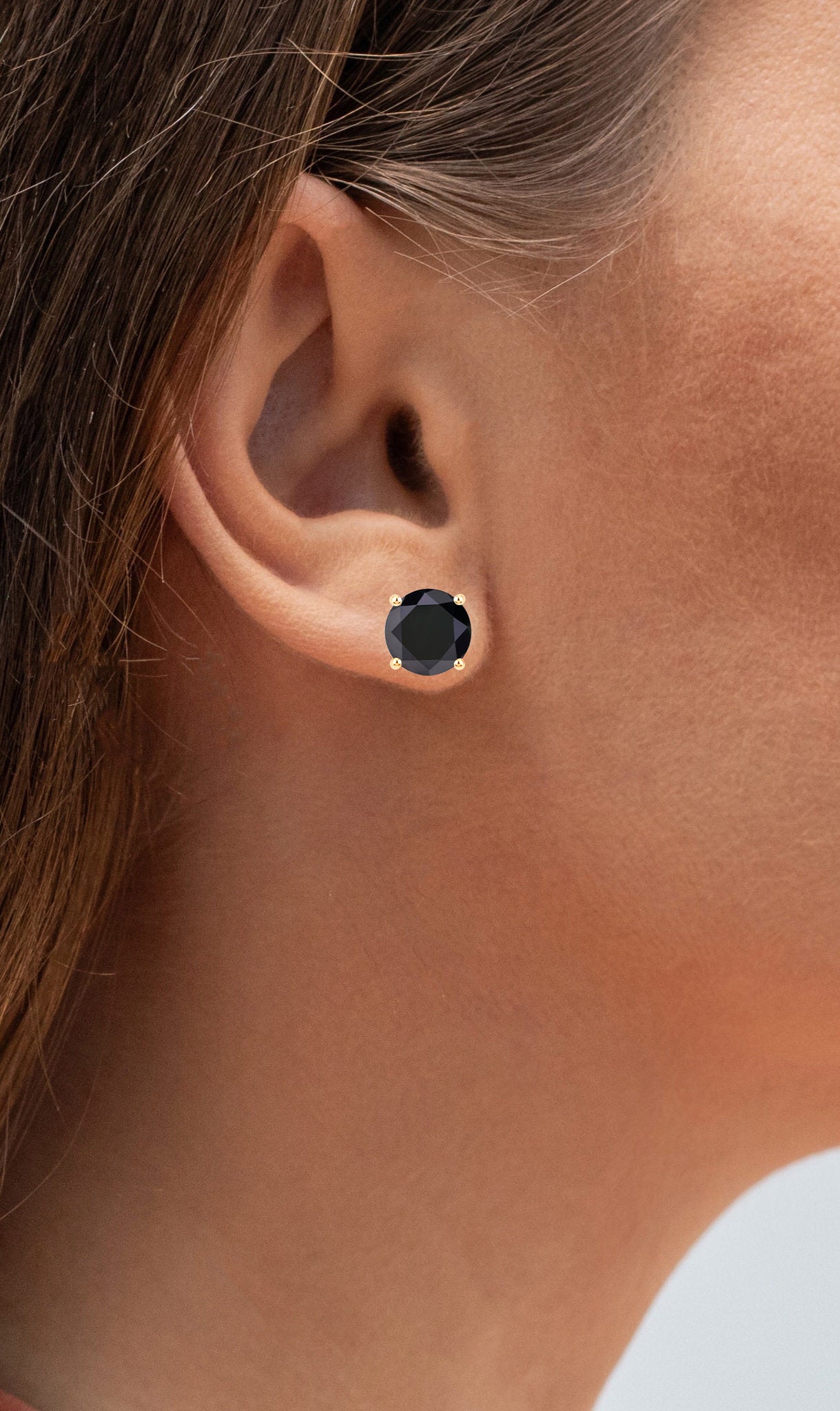 Black Diamond Stud Earrings 4.76 Carats 14K Yellow Gold