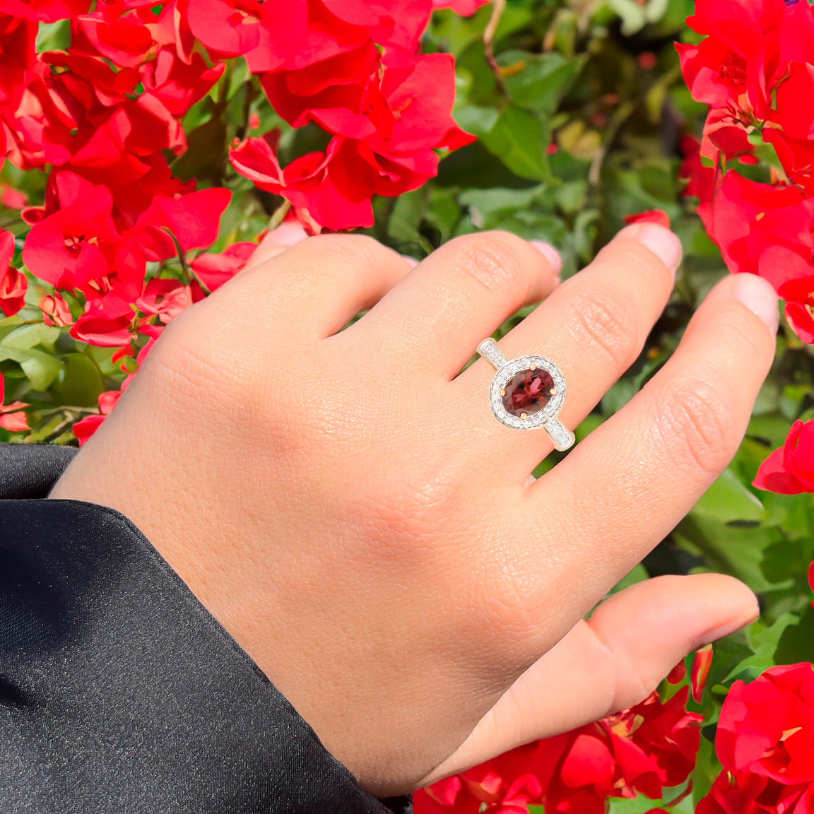 Natural Pink Tourmaline Ring With White Zircon 1.38 Carats 9K Yellow Gold