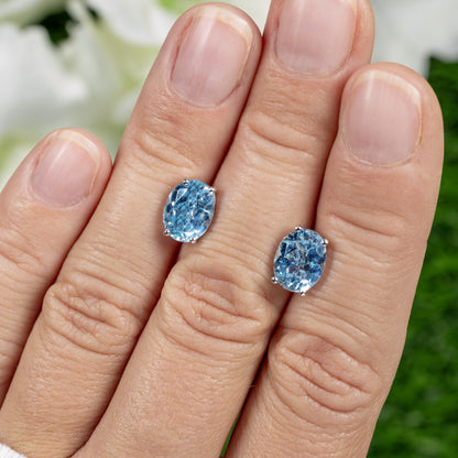 Swiss Blue Topaz Earrings 4 Carats Prong Set Sterling Silver