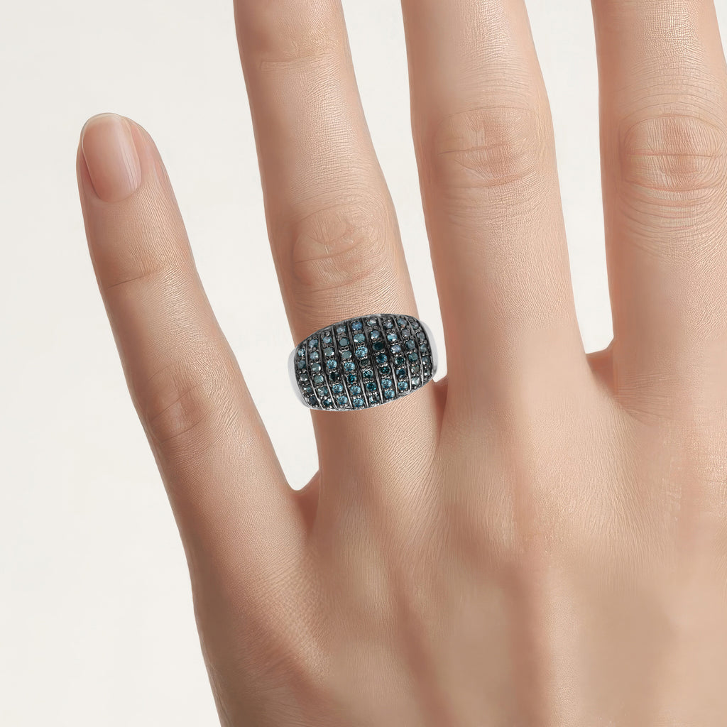 Blue Diamond Ring With White Diamonds 0.8 Carats Sterling Silver