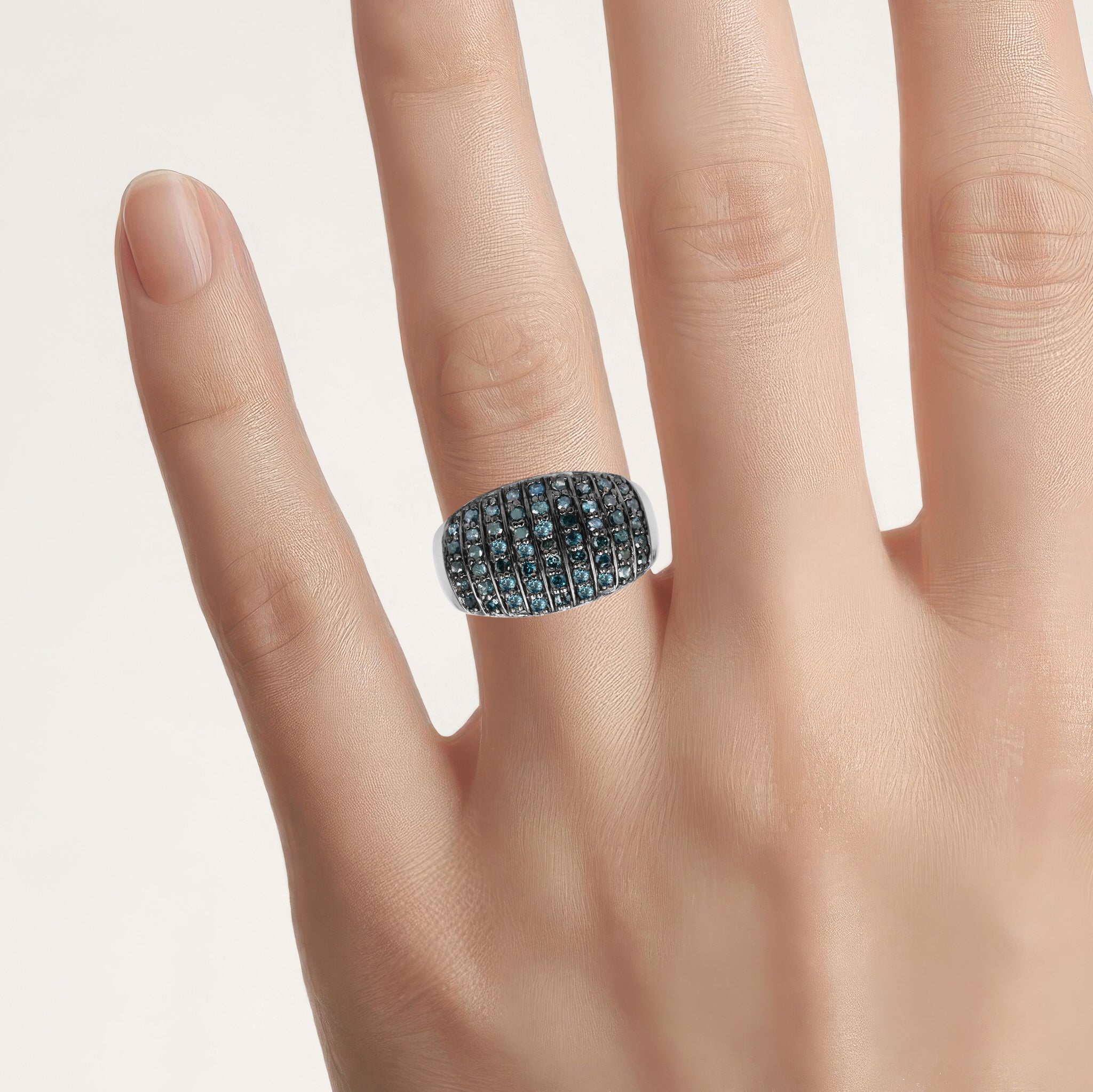 Blue Diamond Ring With White Diamonds 0.8 Carats Sterling Silver
