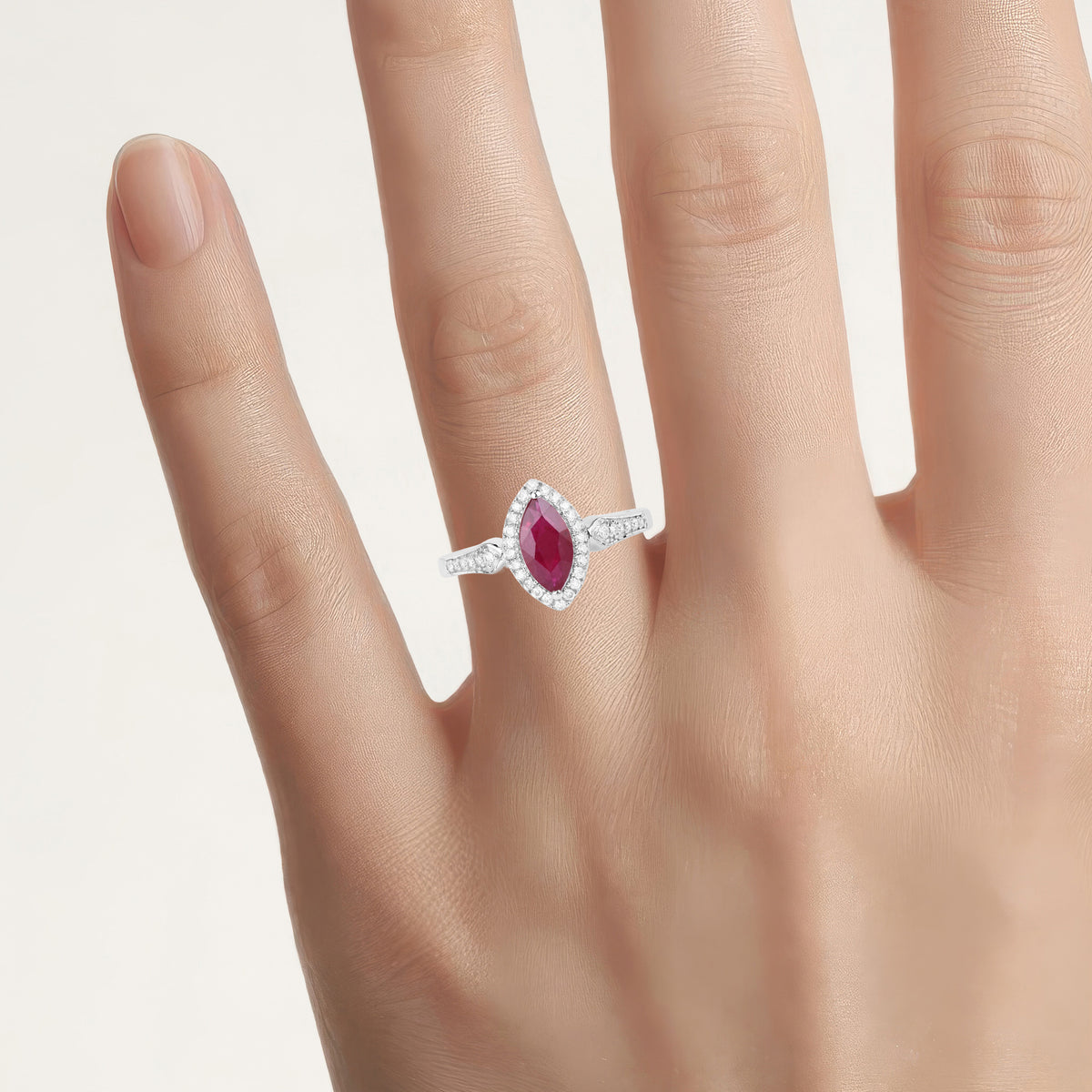 Ruby Ring With Diamonds 0.94 Carats 14K White Gold