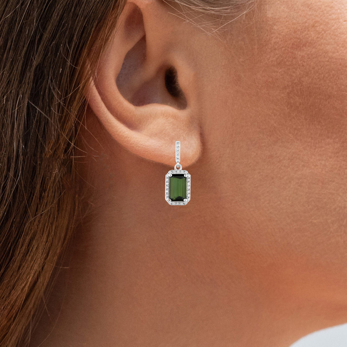 Green Tourmaline Earrings With Diamonds 2.72 Carats 14K White Gold