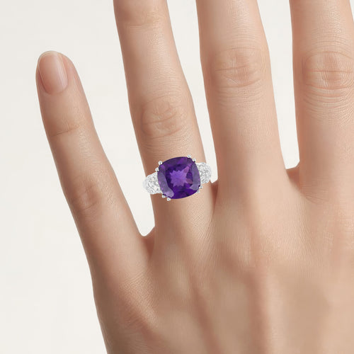 Amethyst Ring With Diamonds 5.86 Carats Sterling Silver
