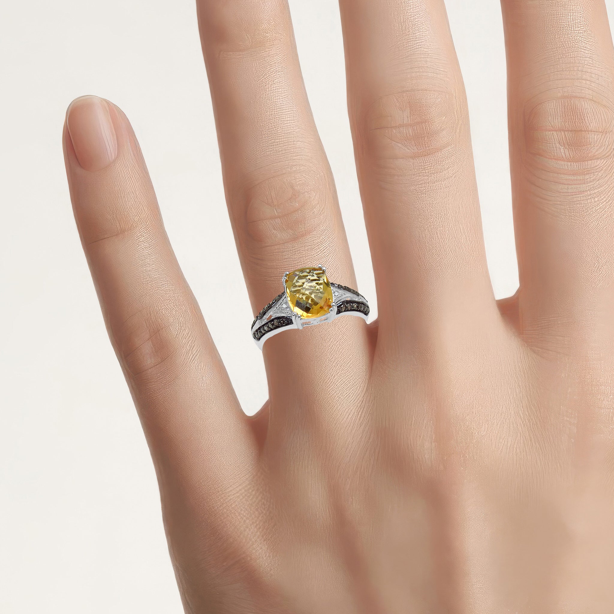 Citrine Ring With Multicolor Diamonds 2.8 Carats Sterling Silver