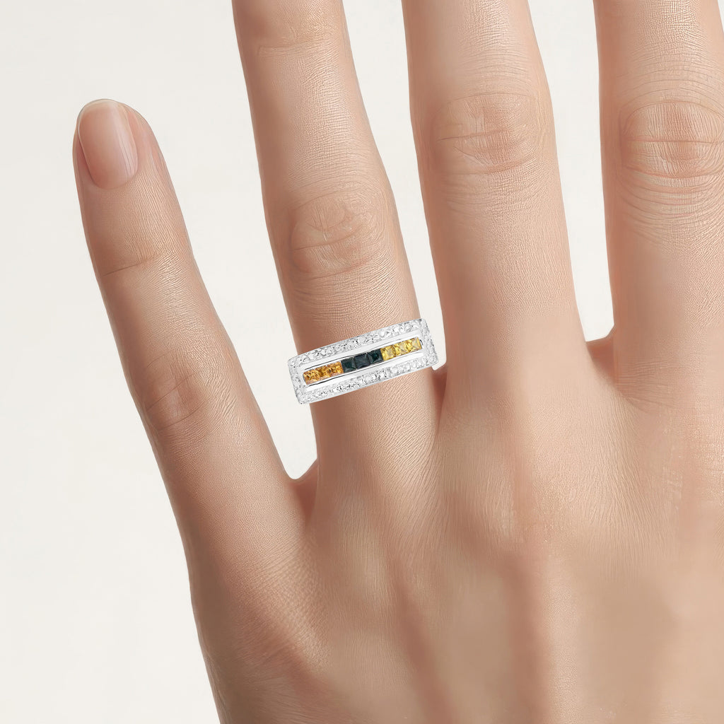 Multicolor Sapphire Ring 1.02 Carats Sterling Silver
