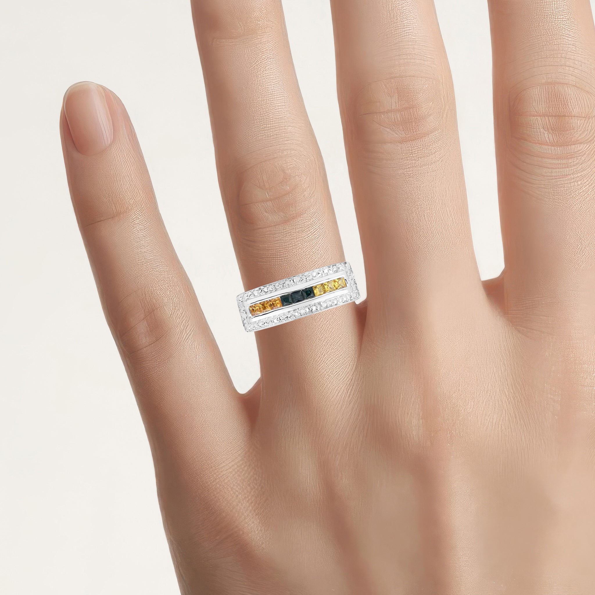 Multicolor Sapphire Ring 1.02 Carats Sterling Silver