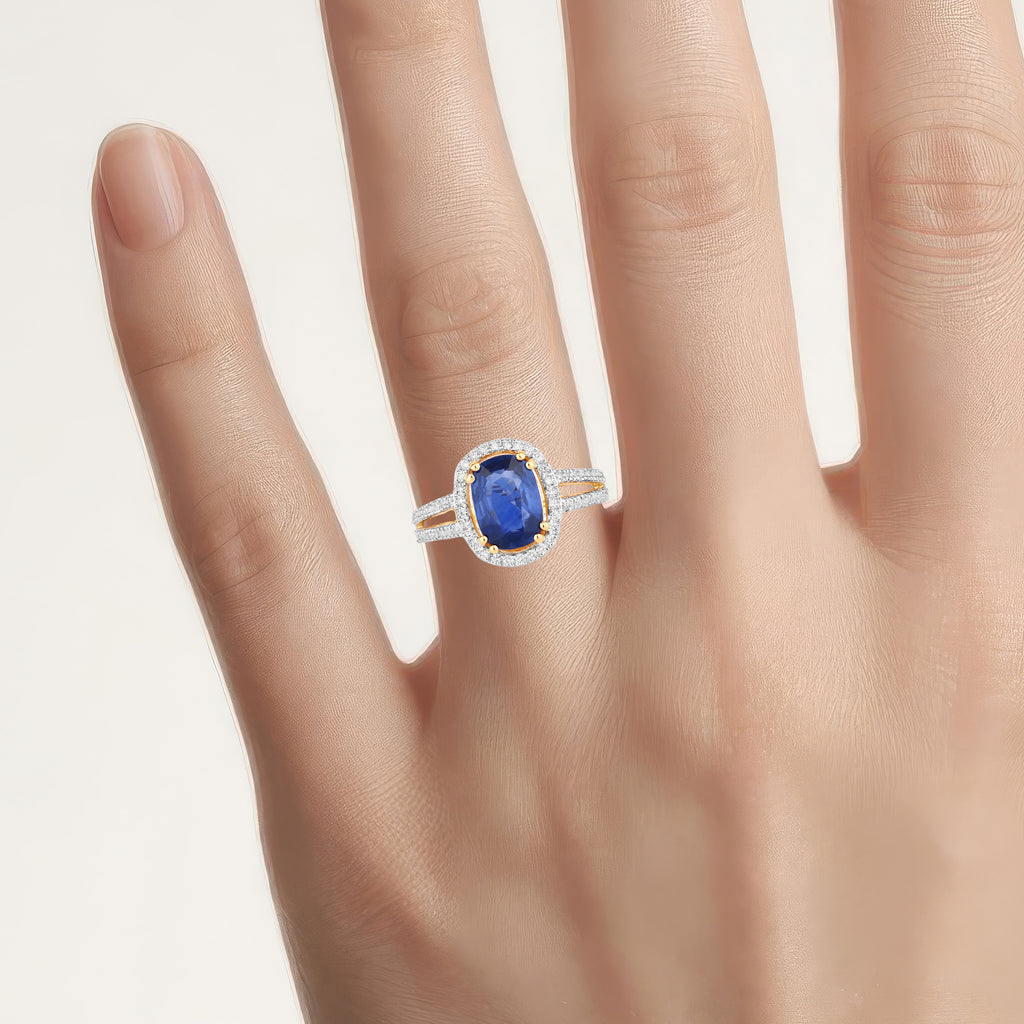 Blue Sapphire Ring With Diamonds 2.78 Carats 18K Yellow Gold