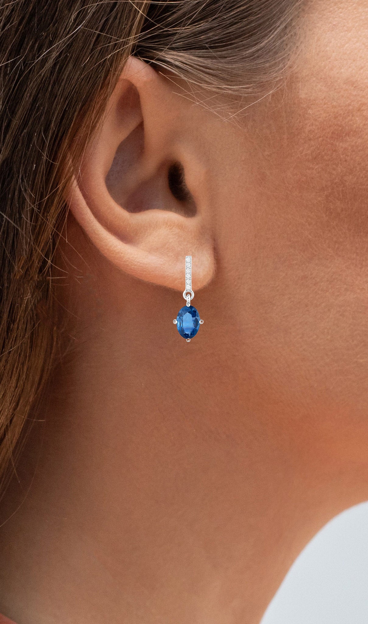 Natural Blue Sapphire Earrings With Diamonds 1.92 Carats 14K White Gold