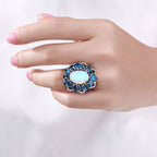 Opal Ring With London Blue Topaz 12.1 Carats Sterling Silver