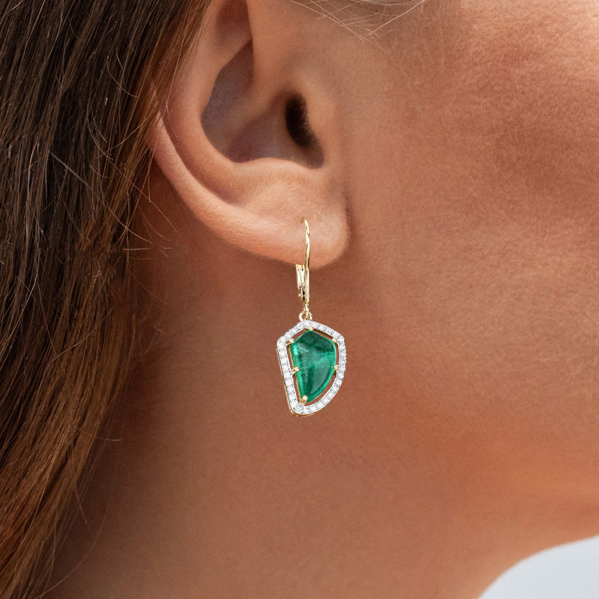 Colombian Emerald Earrings With Diamonds 7.54 Carats 14K Yellow Gold