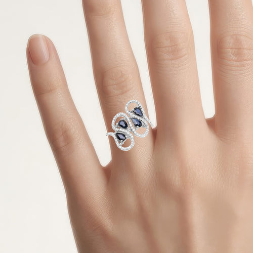 Blue Sapphire Ring With White Zircon 1.38 Carats Sterling Silver