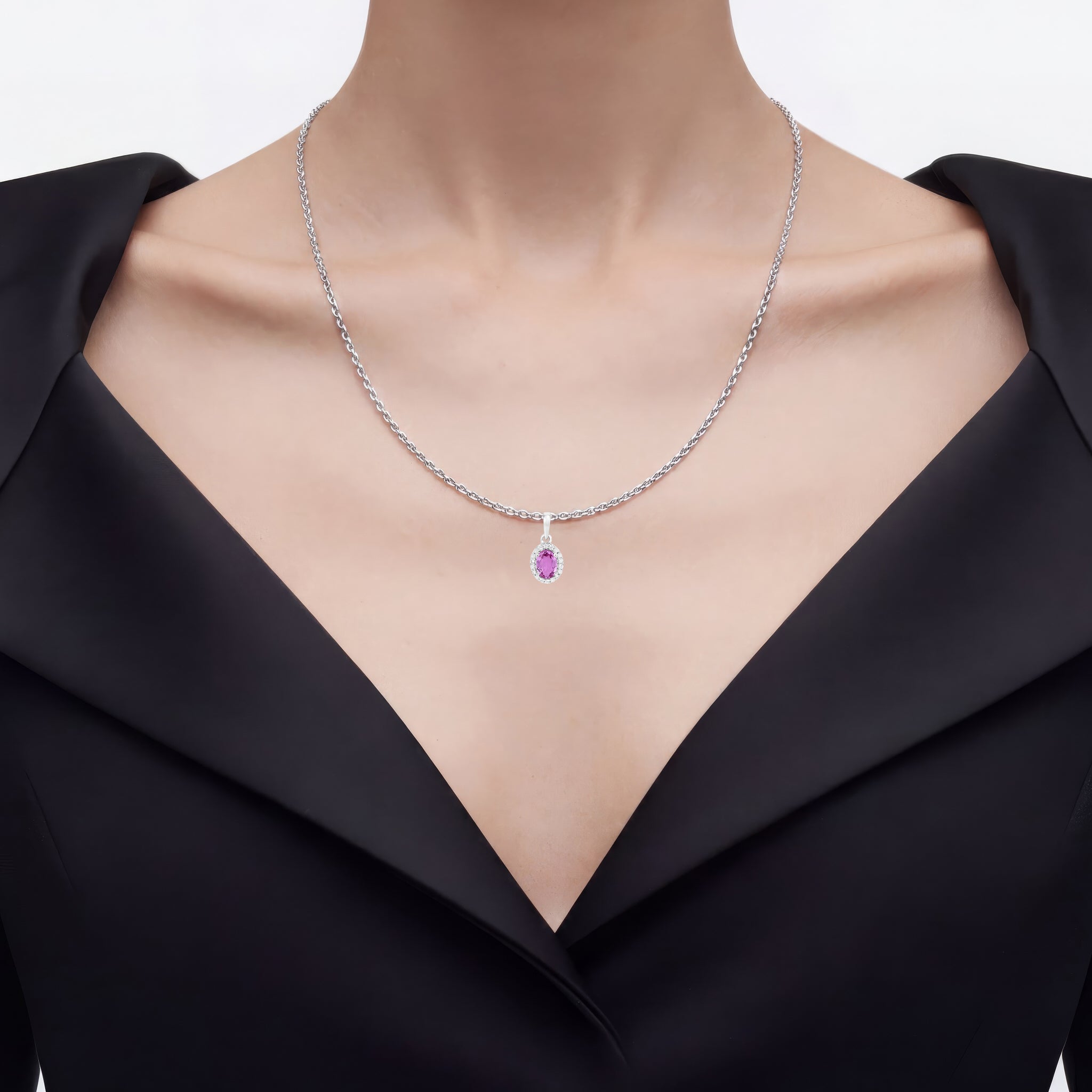 Pink Sapphire Pendant With Diamonds 0.92 Carats 14K White Gold