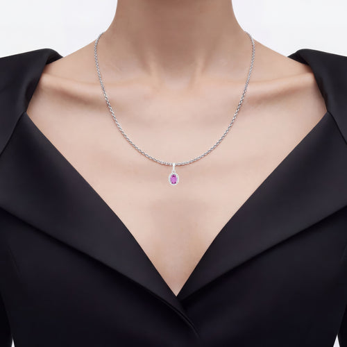 Pink Sapphire Pendant With Diamonds 0.92 Carats 14K White Gold
