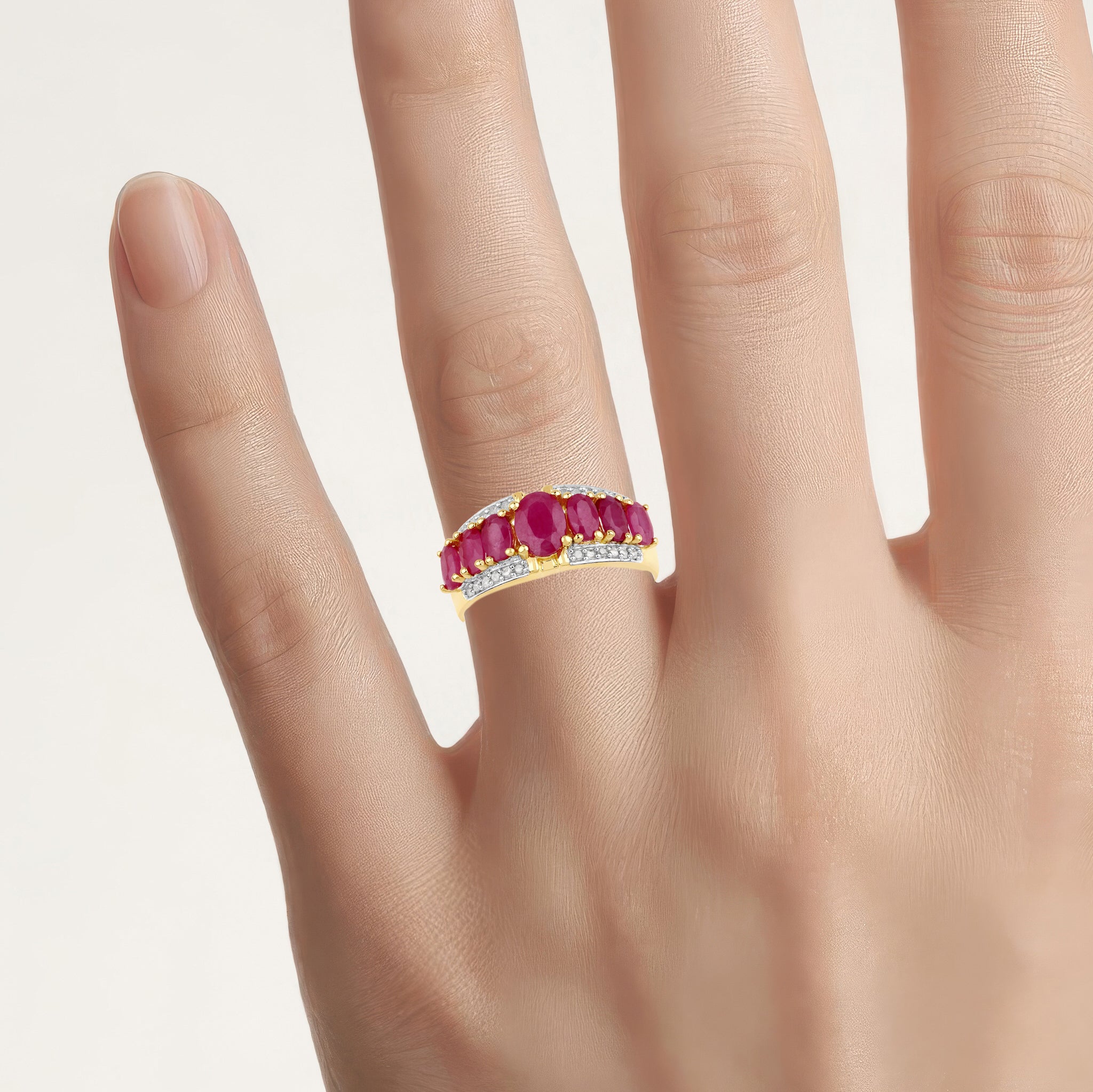Ruby Ring With Diamonds 2.54 Carats Gold Plated Silver