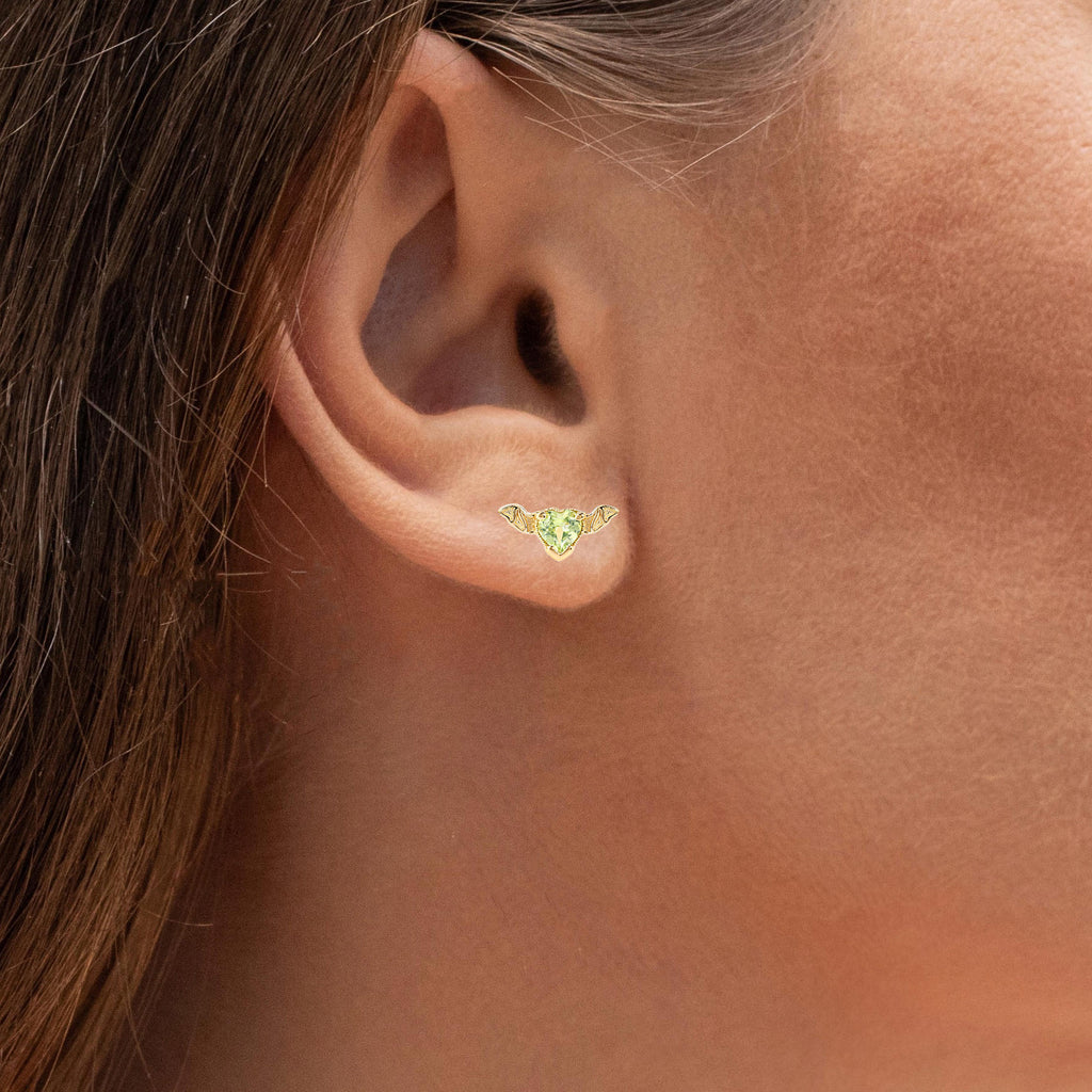 Peridot Bat Stud Earrings 0.34 Carats Gold Plated Silver