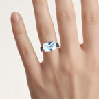 Swiss Blue Topaz Ring With Black Diamonds 3.94 Carats Sterling Silver