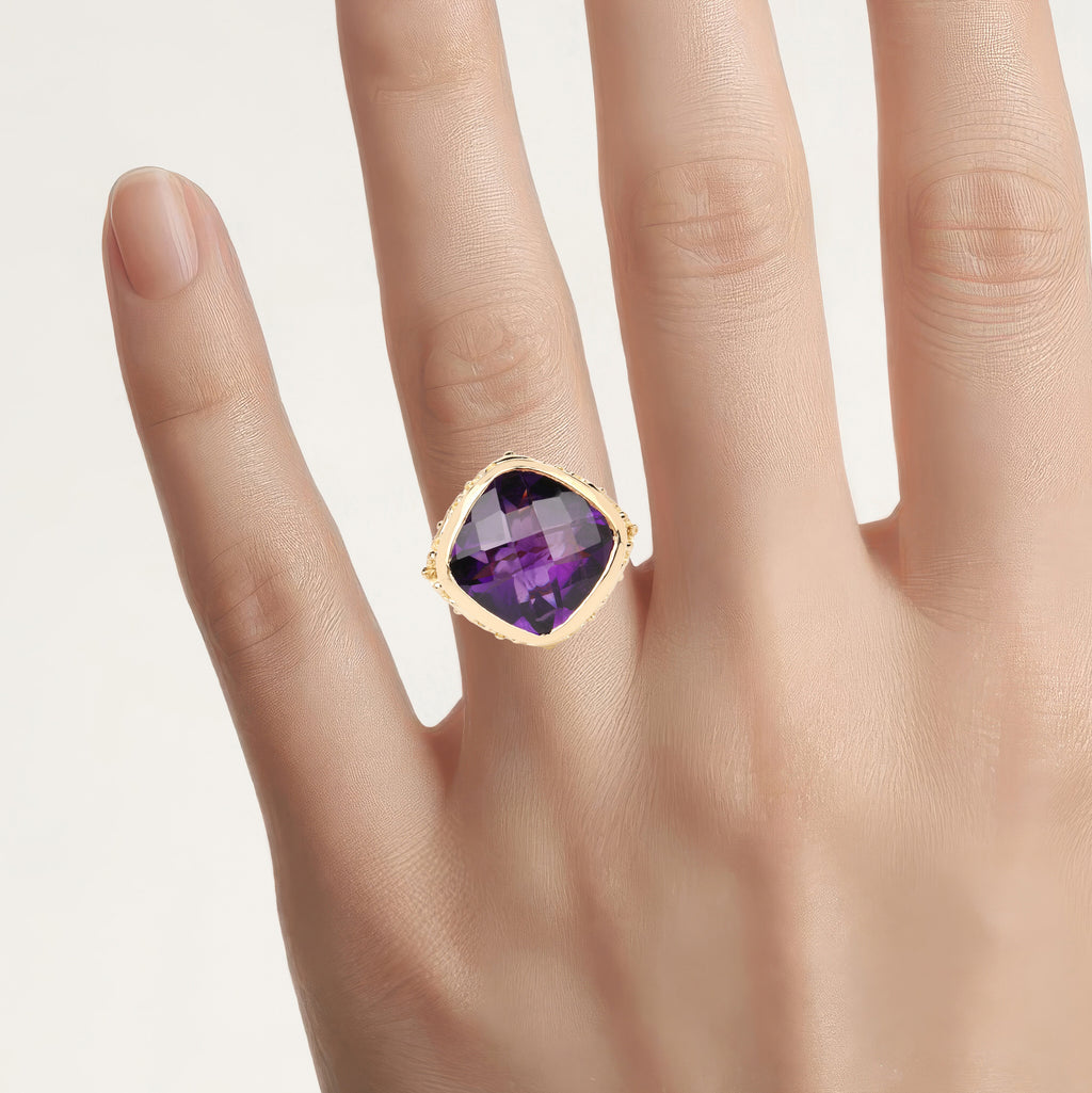Amethyst Ring 8.38 Carats Gold Plated Silver