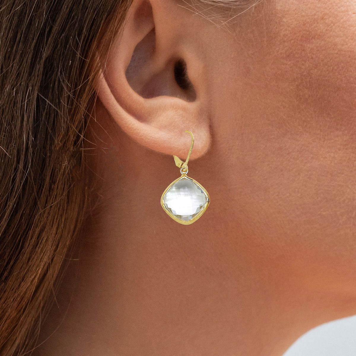 Crystal Quartz Earrings 21.6 Carats Gold Plated Silver