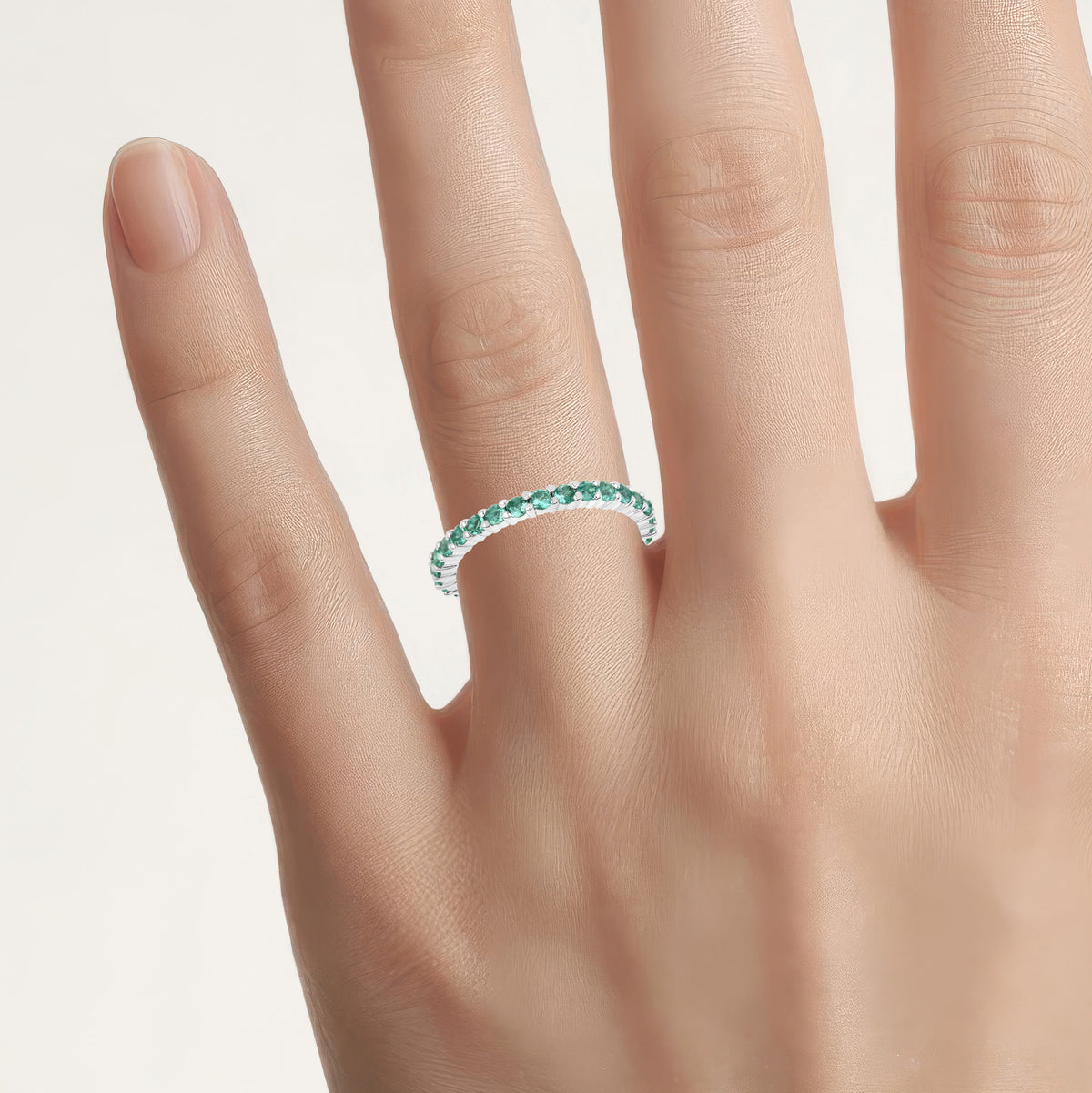 Zambian Emerald Ring 1 Carats 14K White Gold